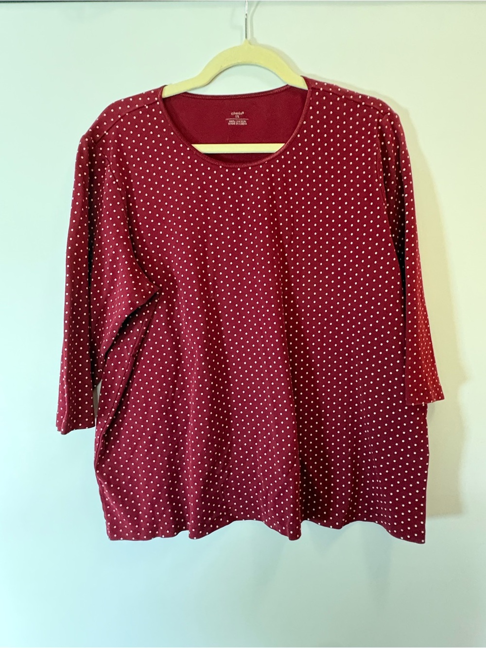 CJ Banks Red Polka Dot Scoop Neck Top